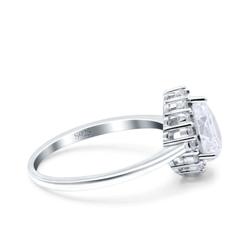 Teardrop Halo Art Deco Pear Wedding Ring Simulated Cubic Zirconia 925 Sterling Silver